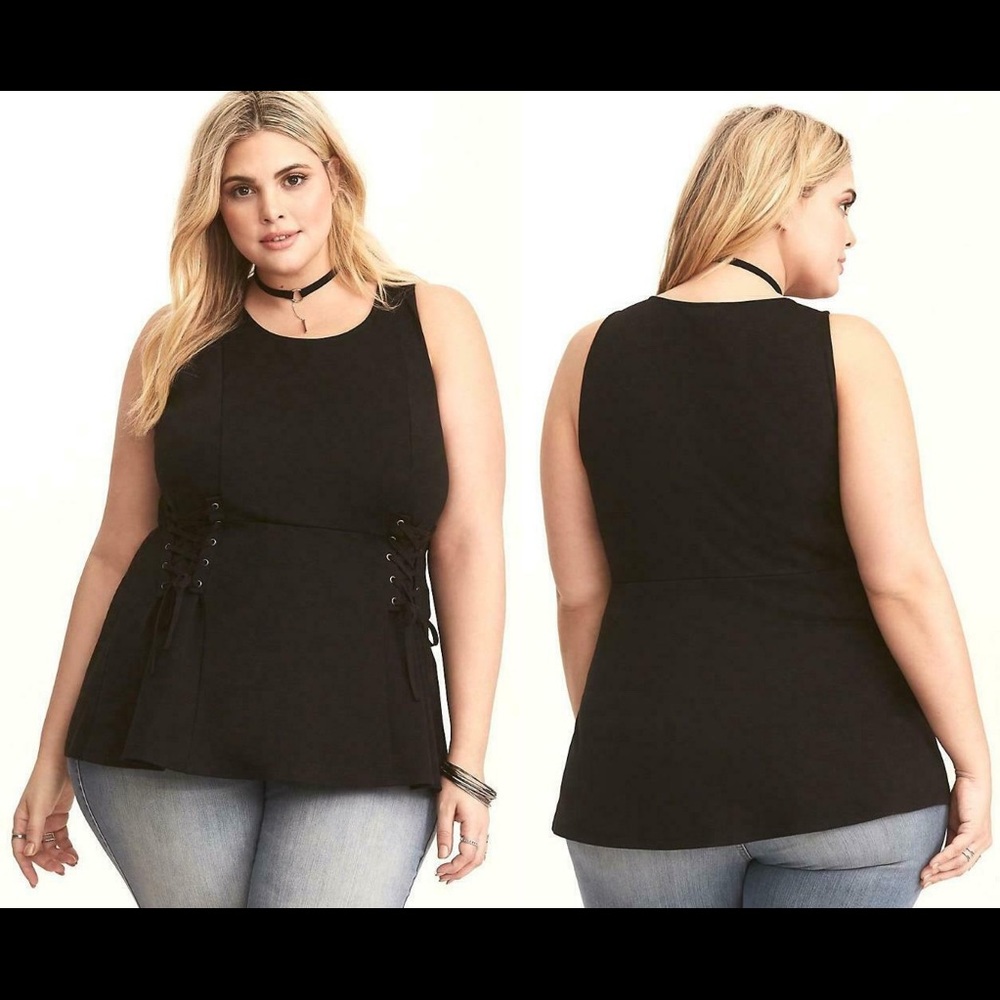 Torrid Corset Lace Up Waist Black Peplum Tank Top